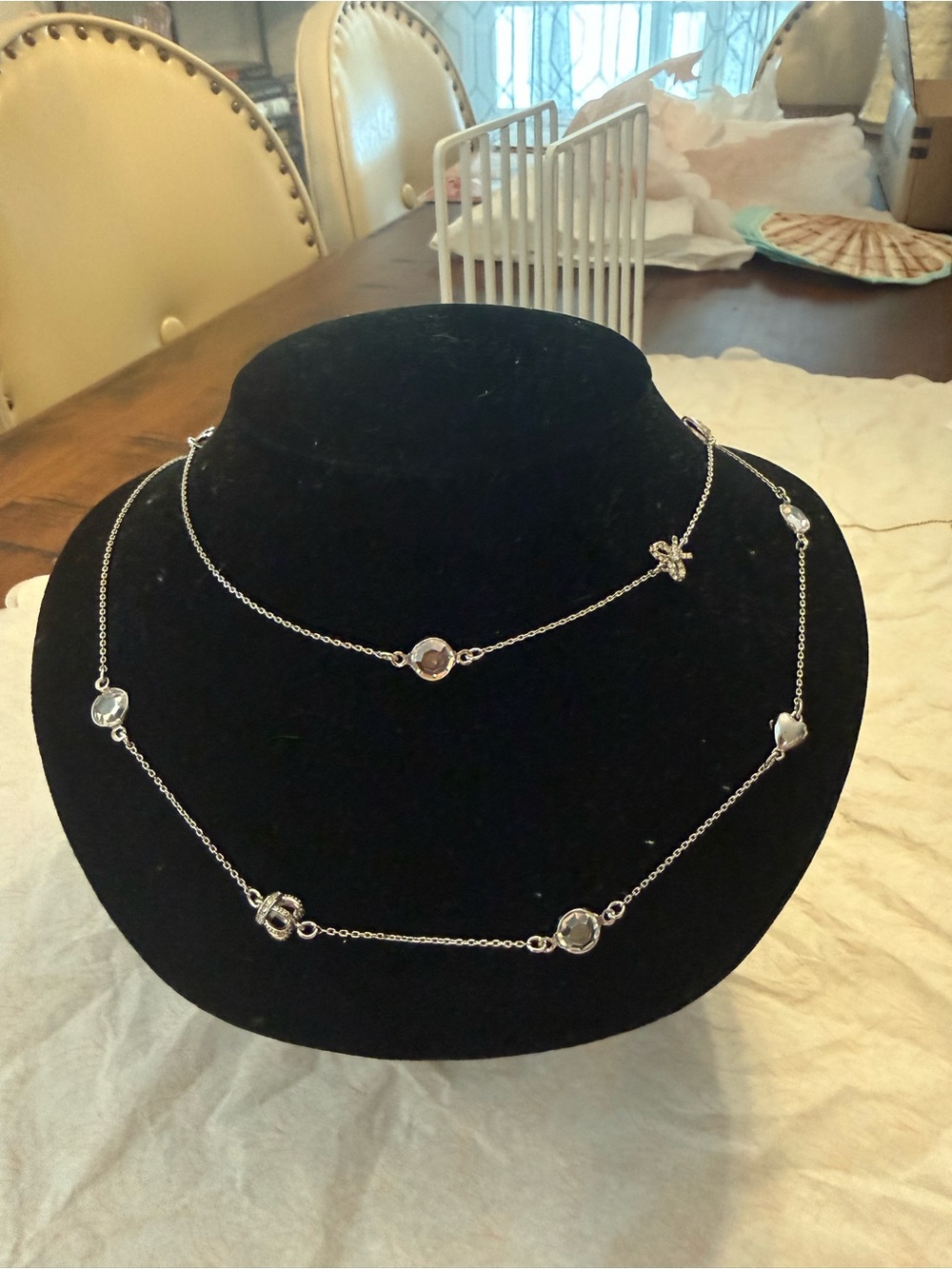 Delicate Silver Double-Layer Necklace with Crystal Accents